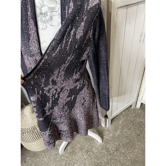 Nic Zoe Duster Cardigan Womens Purple Black Boucle Open Front Size XL Top - Picture 2 of 7